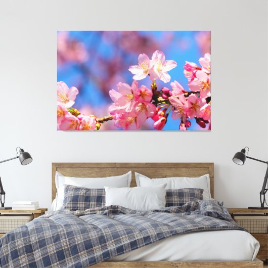 Roze Sakura-bloemen op een boom in Springtime Canvas Afdruk (Insitu (Slaapkamer))