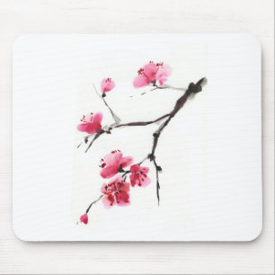 Roze Sakura Bloesem – Minimalistische Inkbrush Kun Muismat