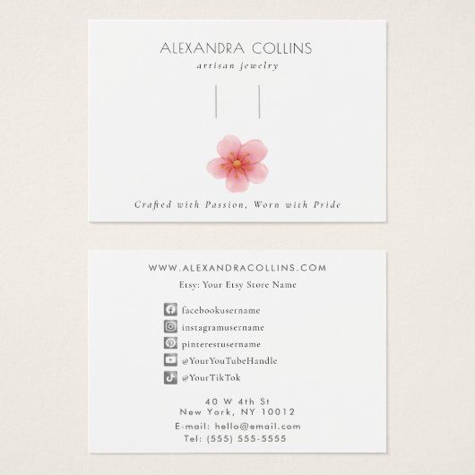 Roze Sakura Blossom Haarclip Barrette Display Visitekaartje (Voorkant /achterkant)