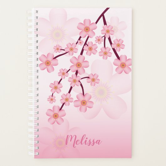Roze Sakura Cherry Blossom Branch met naam Planner (Voorkant)