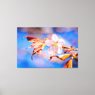 Roze Sakura Flower Blue Sky Canvas Afdruk