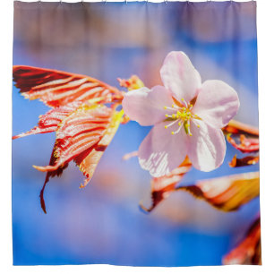 Roze Sakura Flower Blue Sky Douchegordijn