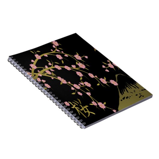 Roze Sakura Gold Black Japans scherm Notitieboek (Rechterzijde)