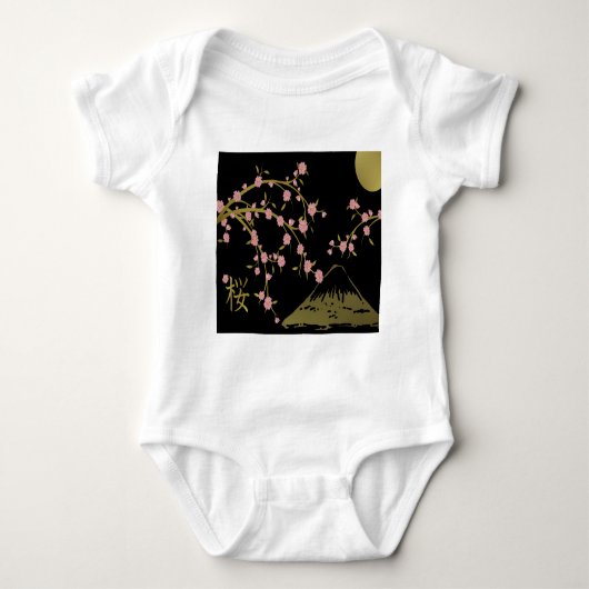Roze Sakura Gold Black Japans scherm Romper (Voorkant)