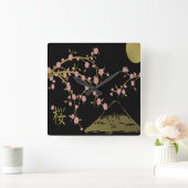 Roze Sakura Gold Black Japans scherm Vierkante Klok (Huis)