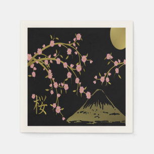 Roze Sakura Gold Black Japanse Motif Paper Napkin Servet