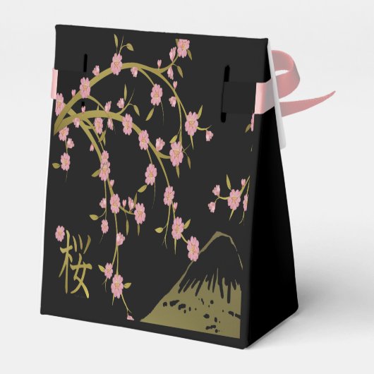 Roze Sakura Goud Zwart Japans Print Favor Box Bedankdoosjes (Achterkant)