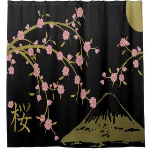 Roze Sakura Goud Zwart Japans Scherm Douchegordijn