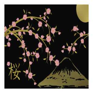 Roze Sakura Goud Zwart Japans Scherm Foto Afdruk