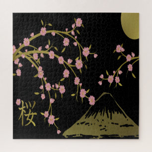 Roze Sakura Goud Zwart Japans Scherm Legpuzzel