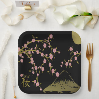 Roze Sakura Goud Zwart Japans Scherm Papieren Bordje
