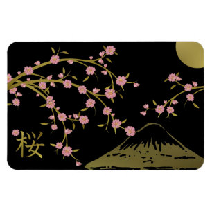 Roze Sakura Goud Zwart Japans scherm poster Magneet
