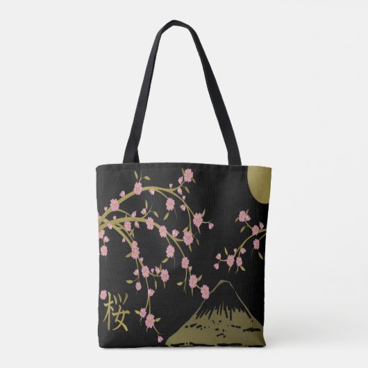 Roze Sakura Goud Zwart Japans Scherm Print Tas (Achterkant)