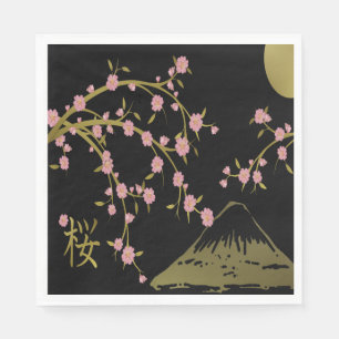 Roze Sakura Goud Zwart Japans Scherm Servet