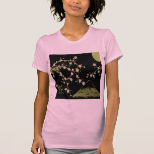 Roze Sakura Goud Zwart Japans Scherm T-shirt