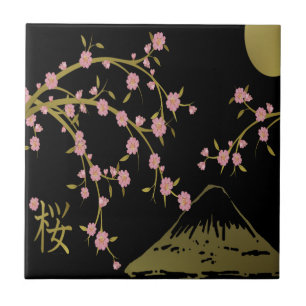 Roze Sakura Goud Zwart Japans Scherm Tegeltje