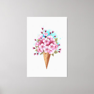 Roze Sakura Ice Cream Waffle Cone Canvas Afdruk