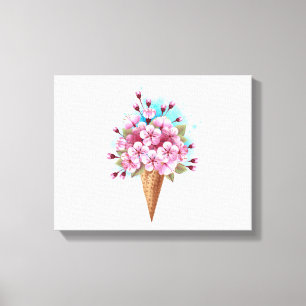 Roze Sakura Ice Cream Waffle Cone Canvas Afdruk