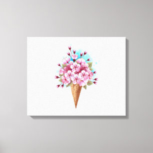 Roze Sakura Ice Cream Waffle Cone Canvas Afdruk