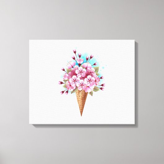 Roze Sakura Ice Cream Waffle Cone Canvas Afdruk (Voorkant)