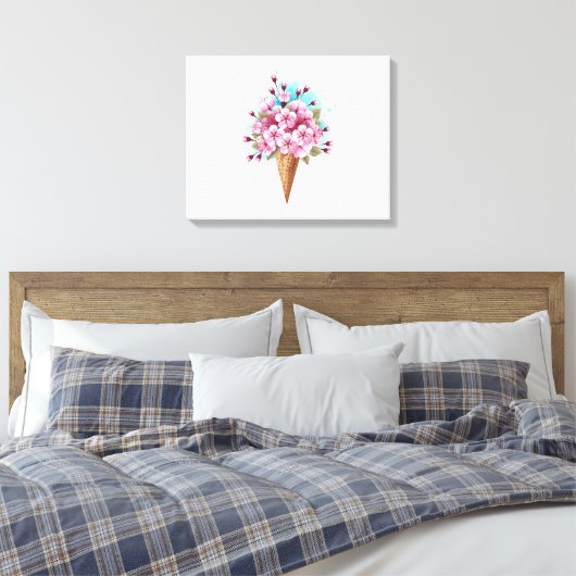 Roze Sakura Ice Cream Waffle Cone Canvas Afdruk (Insitu (Slaapkamer))