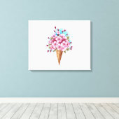 Roze Sakura Ice Cream Waffle Cone Canvas Afdruk (Insitu (Houten vloer))