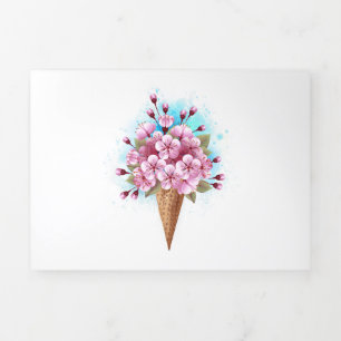 Roze Sakura Ice Cream Waffle Cone Drieluik Wenskaart