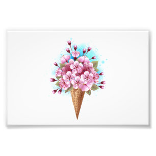 Roze Sakura Ice Cream Waffle Cone Foto Afdruk
