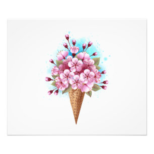 Roze Sakura Ice Cream Waffle Cone Foto Afdruk