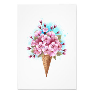 Roze Sakura Ice Cream Waffle Cone Foto Afdruk