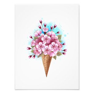 Roze Sakura Ice Cream Waffle Cone Foto Afdruk