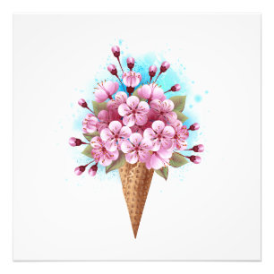 Roze Sakura Ice Cream Waffle Cone Foto Afdruk