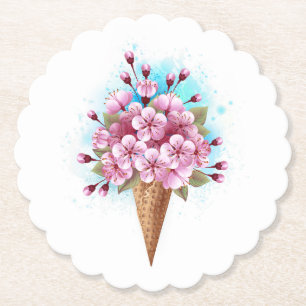 Roze Sakura Ice Cream Waffle Cone Kartonnen Onderzetters