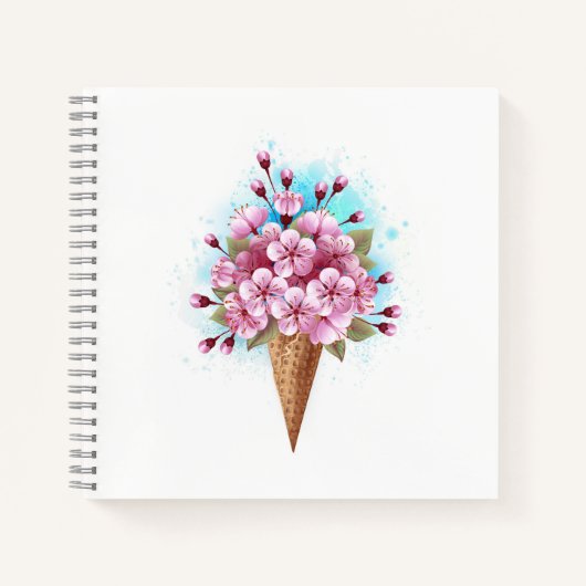 Roze Sakura Ice Cream Waffle Cone Notitieboek (Voorkant)