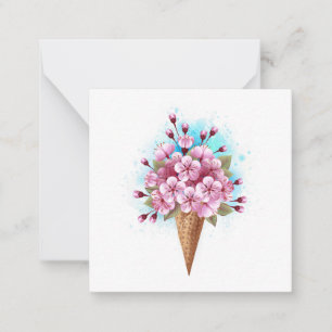 Roze Sakura Ice Cream Waffle Cone Notitiekaartje