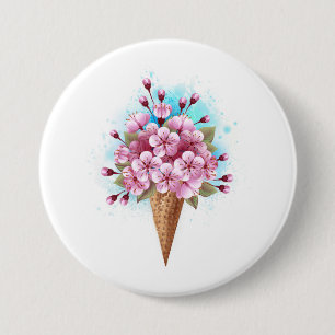 Roze Sakura Ice Cream Waffle Cone Ronde Button 7,6 Cm