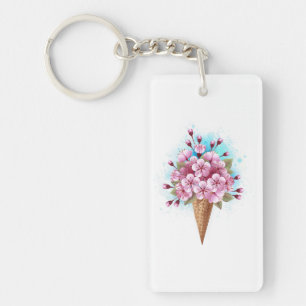 Roze Sakura Ice Cream Waffle Cone Sleutelhanger