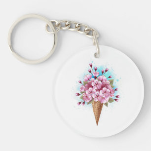 Roze Sakura Ice Cream Waffle Cone Sleutelhanger