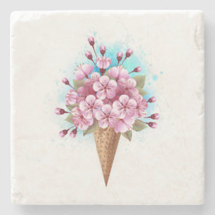Roze Sakura Ice Cream Waffle Cone Stenen Onderzetter