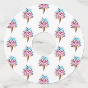 Roze Sakura Ice Cream Waffle Cone Wijnglaslabel