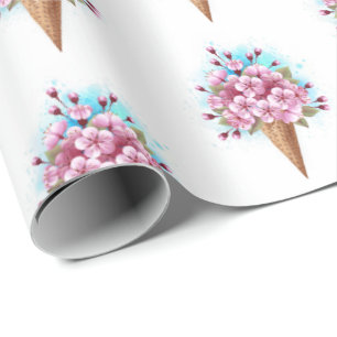 Roze Sakura Ijs Wafel Kegel Cadeaupapier