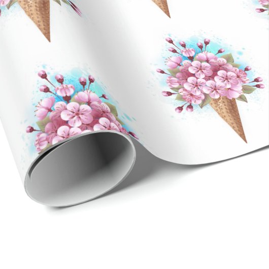 Roze Sakura Ijs Wafel Kegel Cadeaupapier (Rol Hoek)