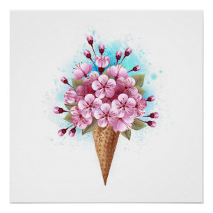 Roze Sakura Ijs Wafel Kegel Perfect Poster