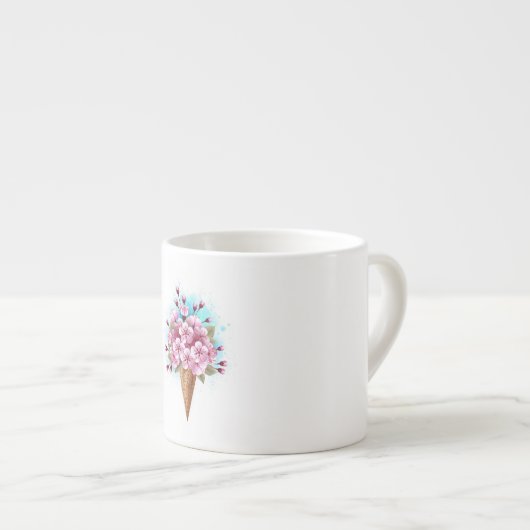 Roze Sakura Ijs Wafelhoorn Espresso Kop (Voorkant rechts)