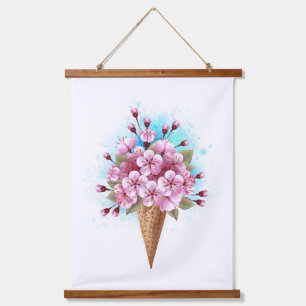 Roze Sakura Ijs Wafelhoorn Hangend Wandkleed
