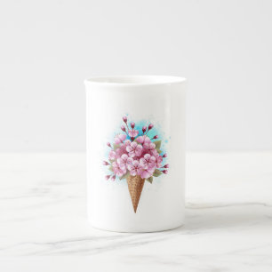 Roze Sakura Ijs Wafelhoorn Porselein Kop