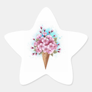 Roze Sakura Ijs Wafelhoorn Ster Sticker