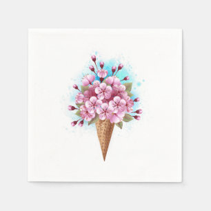 Roze Sakura Ijs Wafelmelkhoorn Servet