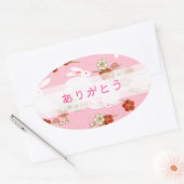 Roze sakura & konijnen "dank je" Ronde Stickers (Envelop)