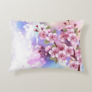 Roze Sakura op geschilderde achtergrond Accent Kussen